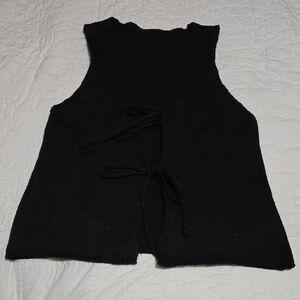 B18 SHEIN Black Tie Front Sweater Vest Sz Med